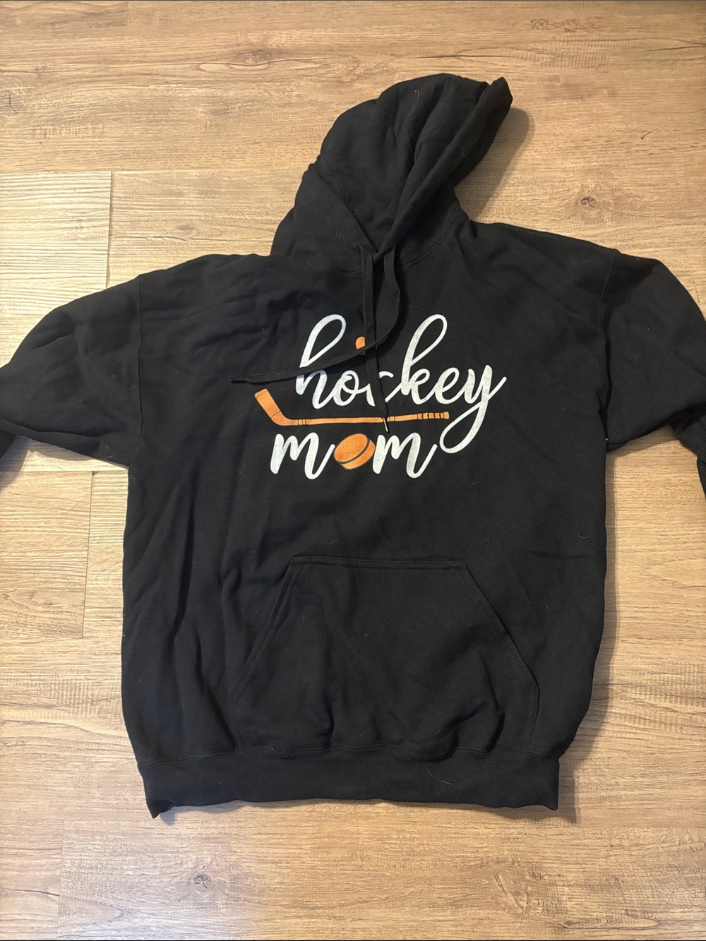 Gildan Black Hoodie "Hockey Mom" with Orange and White Graphic